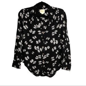 ANTHROPOLOGIE Maeve Button Front Blouse Shirt Top Bow Print Black White 0
